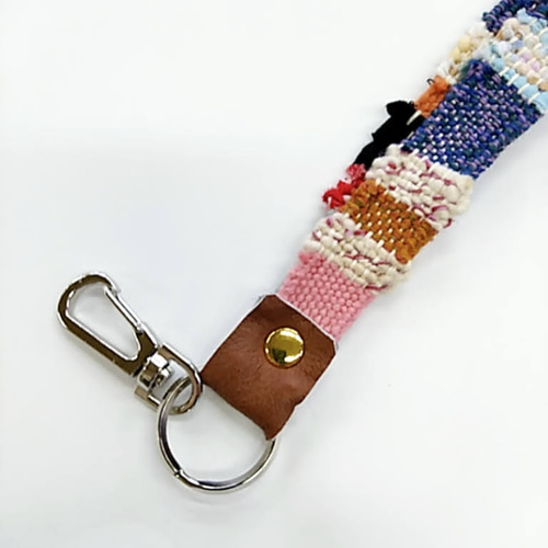 手織りネックストラップ（ネームホルダー付き）カラフルボーダー 裂き