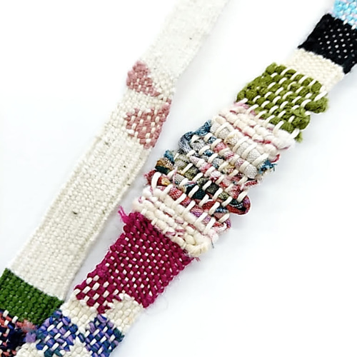 手織りネックストラップ（ネームホルダー付き）カラフルボーダー 裂き