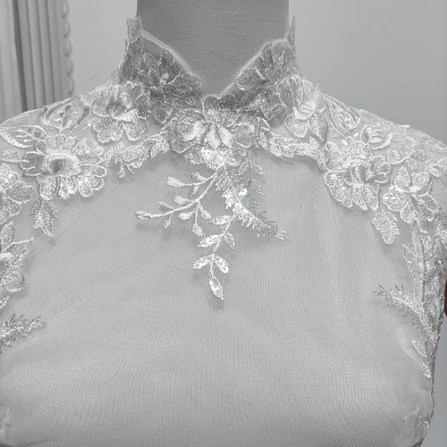 送料無料！ボレロ フレンチスリーブ くるみボタン 咲き誇る透け花  