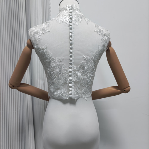 送料無料！ボレロ フレンチスリーブ くるみボタン 咲き誇る透け花  