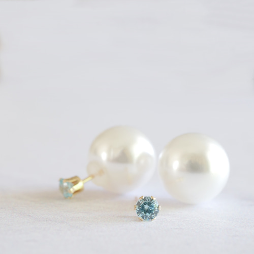 K10YG バックスタイルも可愛い一粒ピアス/イヤリング アクア