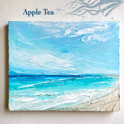 Earth【原画】空の雲と海の波の大人ブルー〜美しいライン(再販 好評