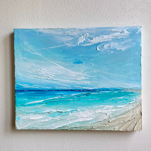 絵画　雲海8 原画　額なし　A4サイズ 空と海とネモフィラ」透明水彩画 原画 風景画 額縁付 F4サイズ