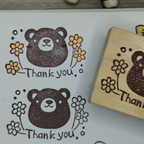 消しゴムはんこNo.250 モフモフくまちゃん thank you 消しゴムはんこNo.250 モフモフくまちゃん thank you popomul