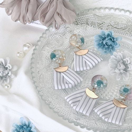 ドライフラワー×シフォンタッセルピアス(イヤリング) ピアス（スタッド 