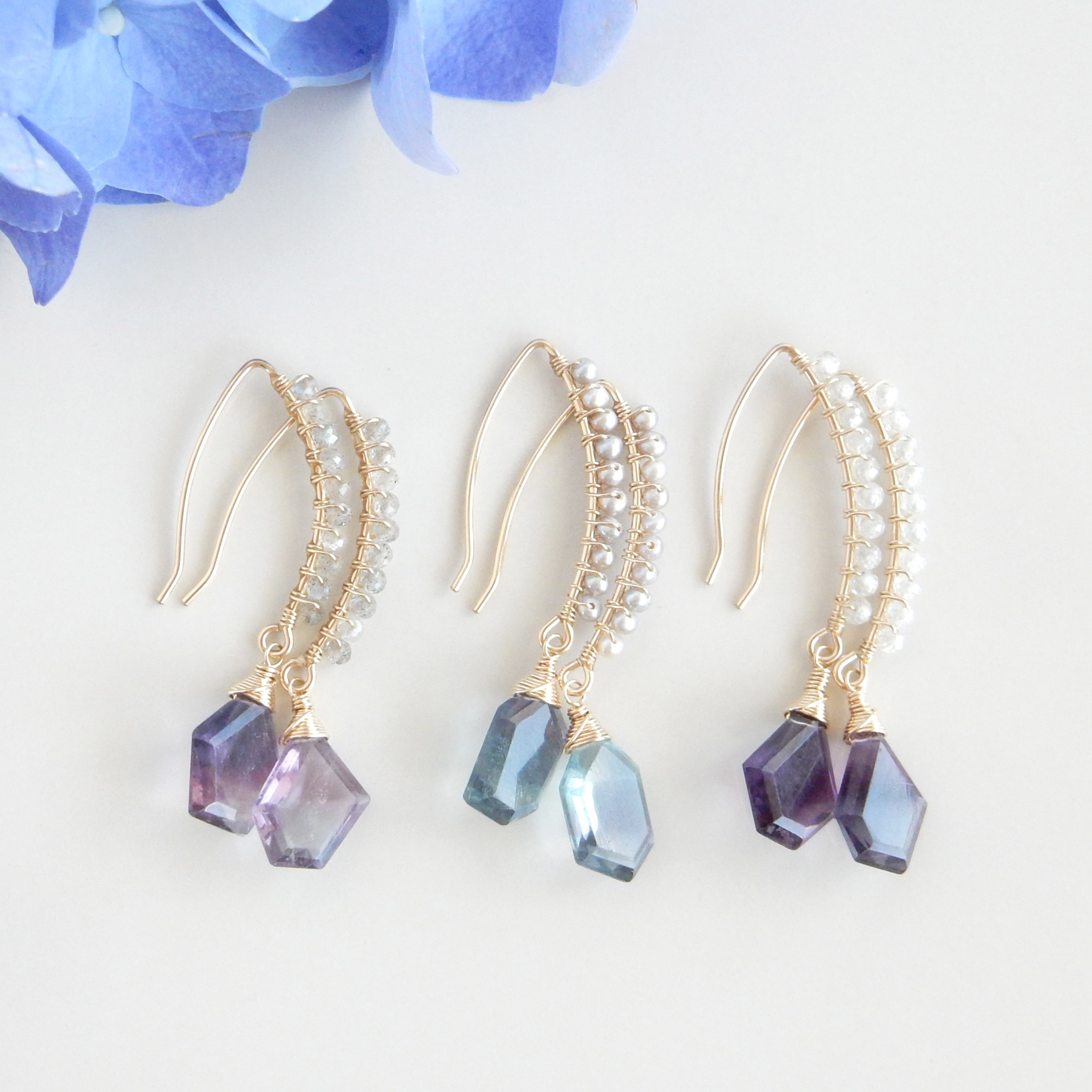 〖選べる天然石〗フローライトピアス 14kgf【1491】