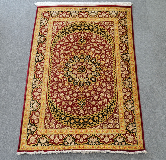 123×78cm 【ペルシャ絨毯 手織り クム産 マスミ工房 シルク 100 123×78cm 【ペルシャ絨毯 手織り クム産 マスミ工房 シルク 100