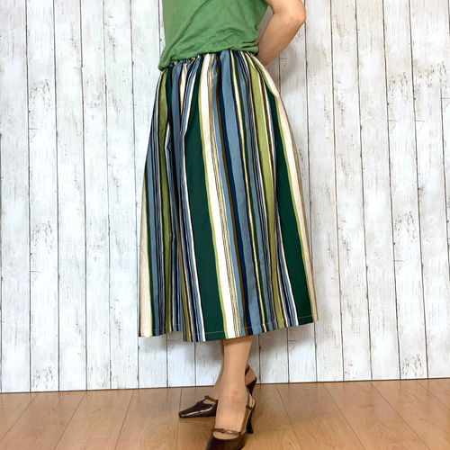 グリーンスカート ホワイトストライプ ランダムストライプ スカート(スカート)｜Paul Stuart(ポール