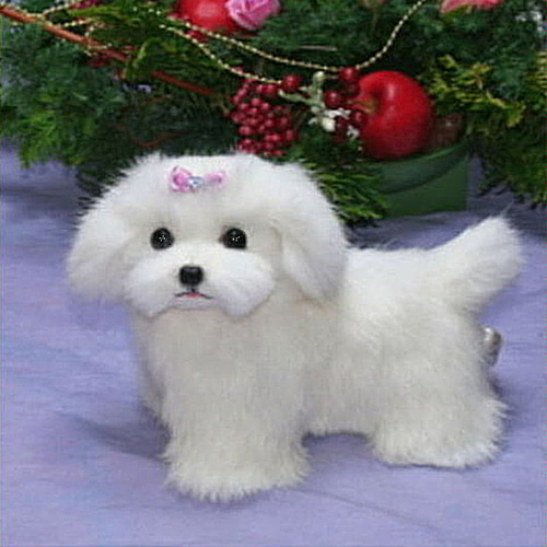 立ち姿マルチーズ 犬ぬいぐるみ ぬいぐるみ置物 リアルファーの