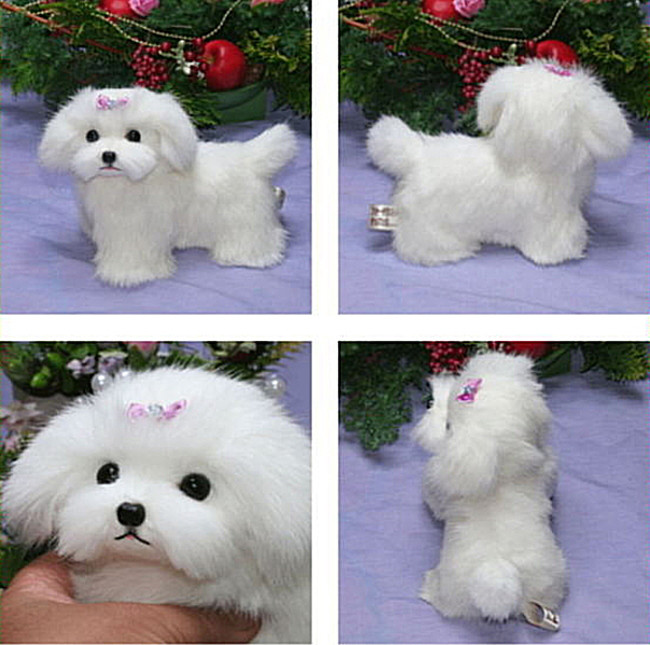 立ち姿マルチーズ　犬ぬいぐるみ　ぬいぐるみ置物　リアルファーのぬいぐるみ　ペット