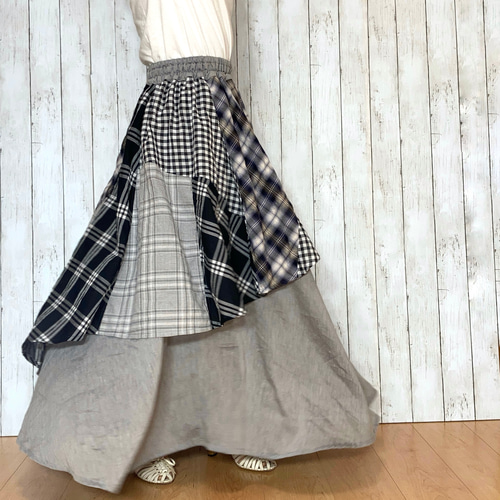 受注作品＊播州織二枚重ねのフレアスカートby花織［Y2438