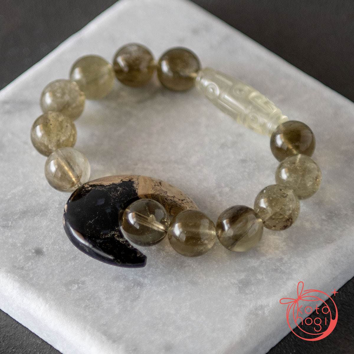 数珠ブレスレット お守り＊天然石 パームルート ブラックリビアングラス リビアングラス  夏祭りアイテム2024