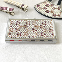 ＊ハニカム模様＊和柄＊①レッドパープル系×クリスタル◆ピルケース・アクセサリーケース◆(小物入れ)＊クリスタルガラス 1枚目の画像