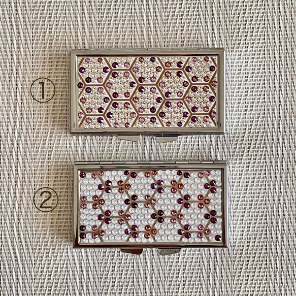 ＊ハニカム模様＊和柄＊①レッドパープル系×クリスタル◆ピルケース・アクセサリーケース◆(小物入れ)＊クリスタルガラス 5枚目の画像