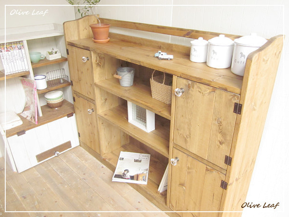 デザインオーダー可！ワイド4扉シンメトリーキャビネットナチュラル