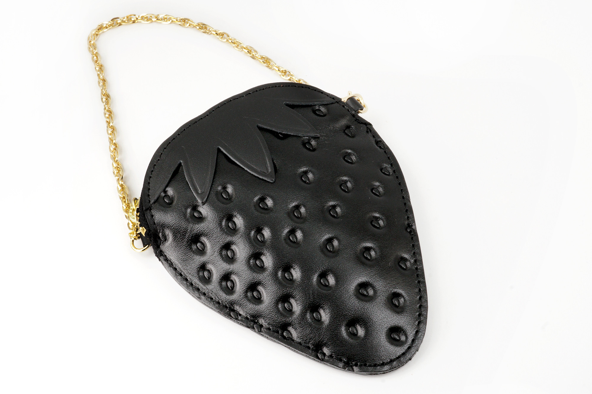 「スイカ」が入るヘタ付き黒いちご（牛革製コイン＆パスケース）｜詳細画像