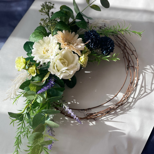 ガーベラグリーンリース 爽やか 春夏 ナチュラル プレゼント アーティ  