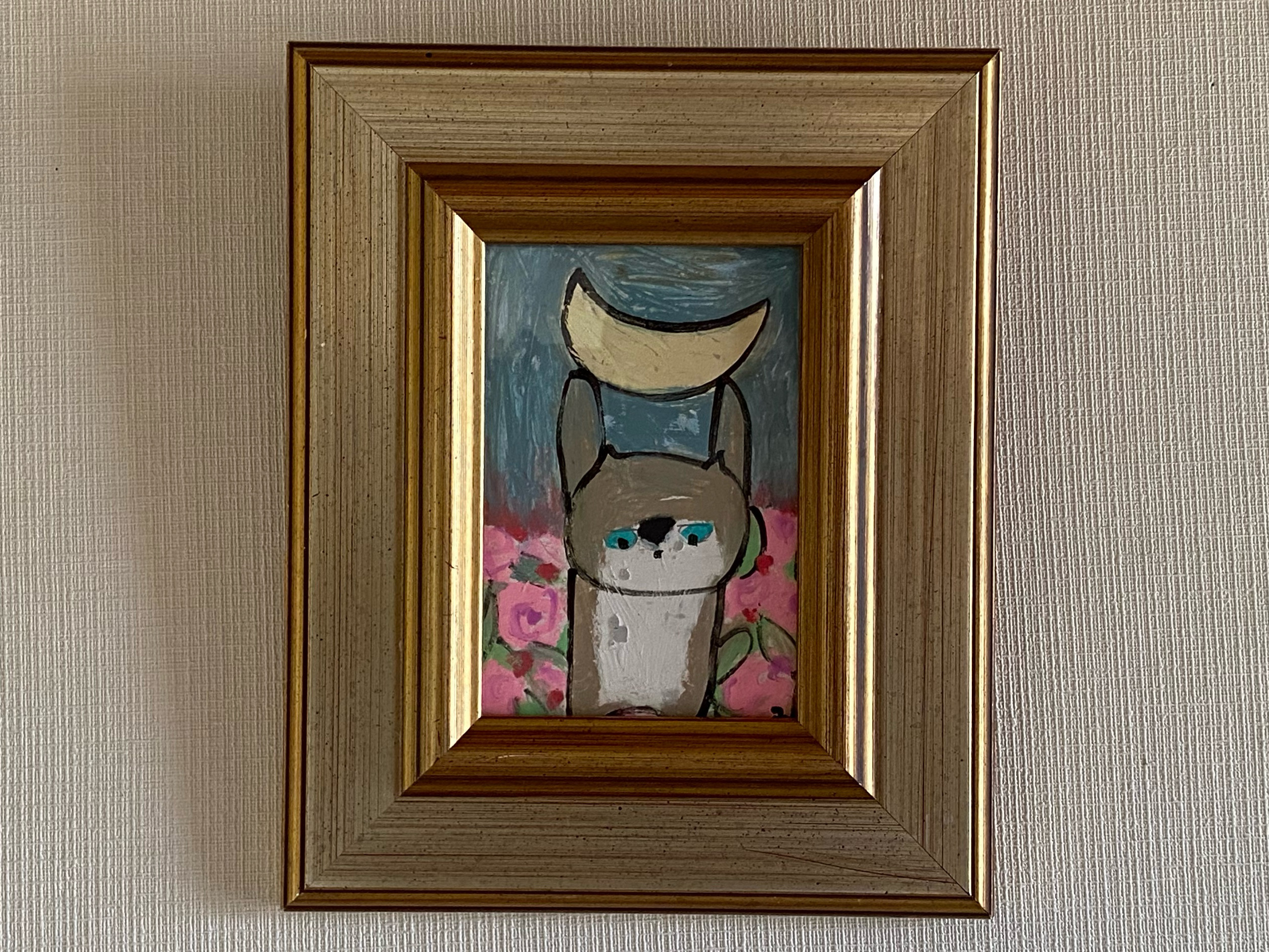 期間限定キャンペーン 絵画。原画【かわいい猫が追随者の月と花の海を旅する】 絵画 絵画