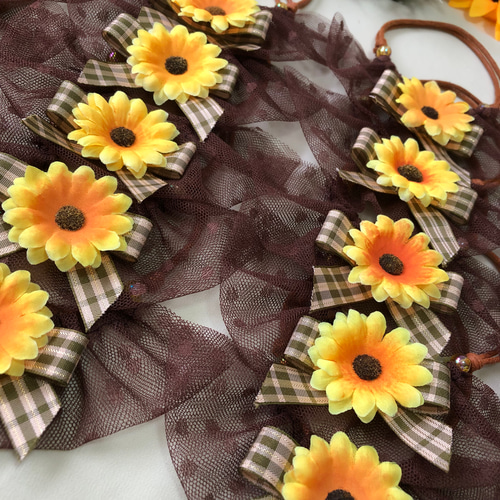 No.335 トリミングチョーカー　ひまわり　20個 ダブルひまわりチョーカー【20個入り】 Pet choker Dog collar