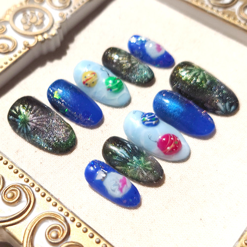 ☆現品☆ネイルチップ ジェルネイル 夏祭り 花火 079 ネイルチップ