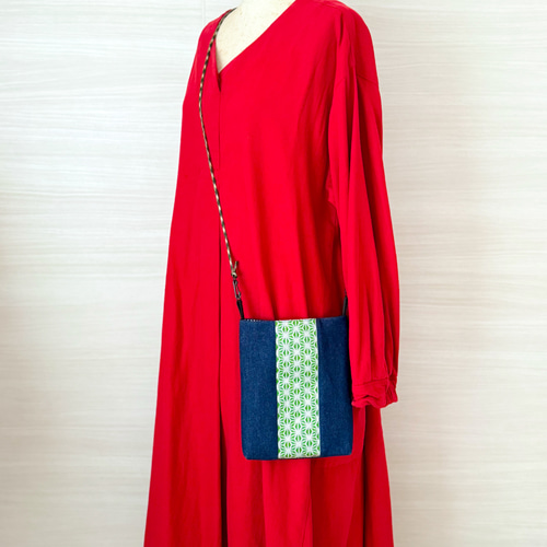 日本 倉敷 畳縁 和柄デニムスマホポシェット｜サコッシュメンズ