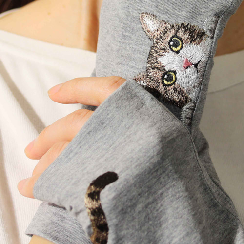 猫アームカバー】キジシロ／UVケア／コットン100％／長袖に