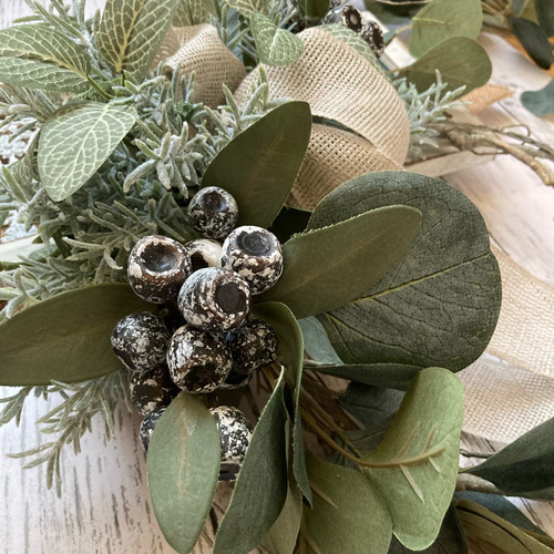 ユーカリのハーフリース 壁かけ インテリア グリーン ナチュラル 造花