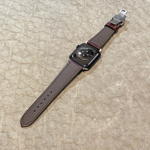 バーガンディコードバン42 アップルウォッチベルト/オイルコードバン・バーガンディ（For