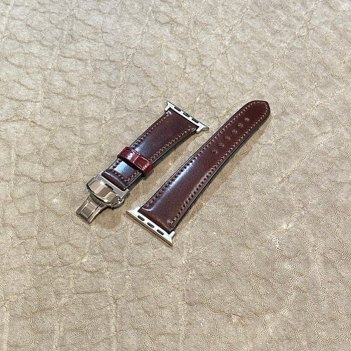 バーガンディコードバン42 アップルウォッチベルト/オイルコードバン・バーガンディ（For