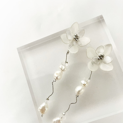 みんしゃん専用♡winter shell ピアス イヤリング しゃぼん玉×シルバーリングピアス（イヤリング） | iichi 日々の