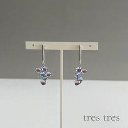 ブルー&パープル◆メタルスティックとしずくのピアス/イヤリング◆紫陽花 アナベル ドロップ 水滴 シンプル クリア 透明 3枚目の画像
