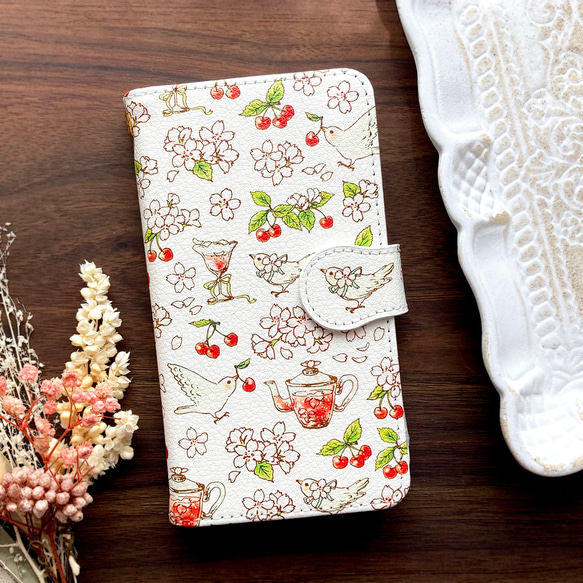 櫻花皮夾式智慧型手機殼（相容於所有iPhone和安卓機型）櫻花與春鳥 第1張的照片