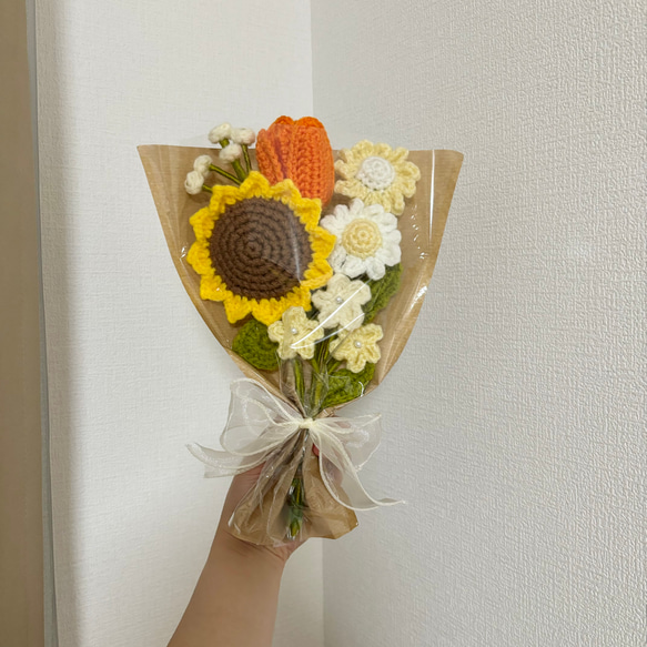 デイジー　枯れない花束　枯れない花　毛糸　かぎ針編み　かぎ編み　あみぐるみ　編みぐるみ　プレゼント　花束　手編み　編み物 