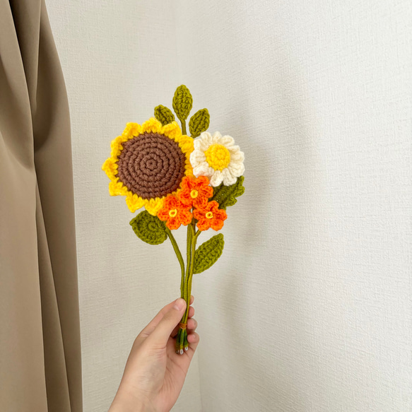 デイジー　枯れない花束　枯れない花　毛糸　かぎ針編み　かぎ編み　あみぐるみ　編みぐるみ　プレゼント　花束　手編み　編み物 