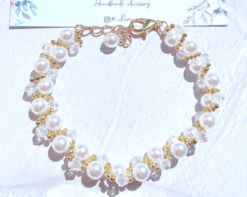 クリア/ベージュ ビーズブレスレット クリア/ベージュ ビーズブレスレット