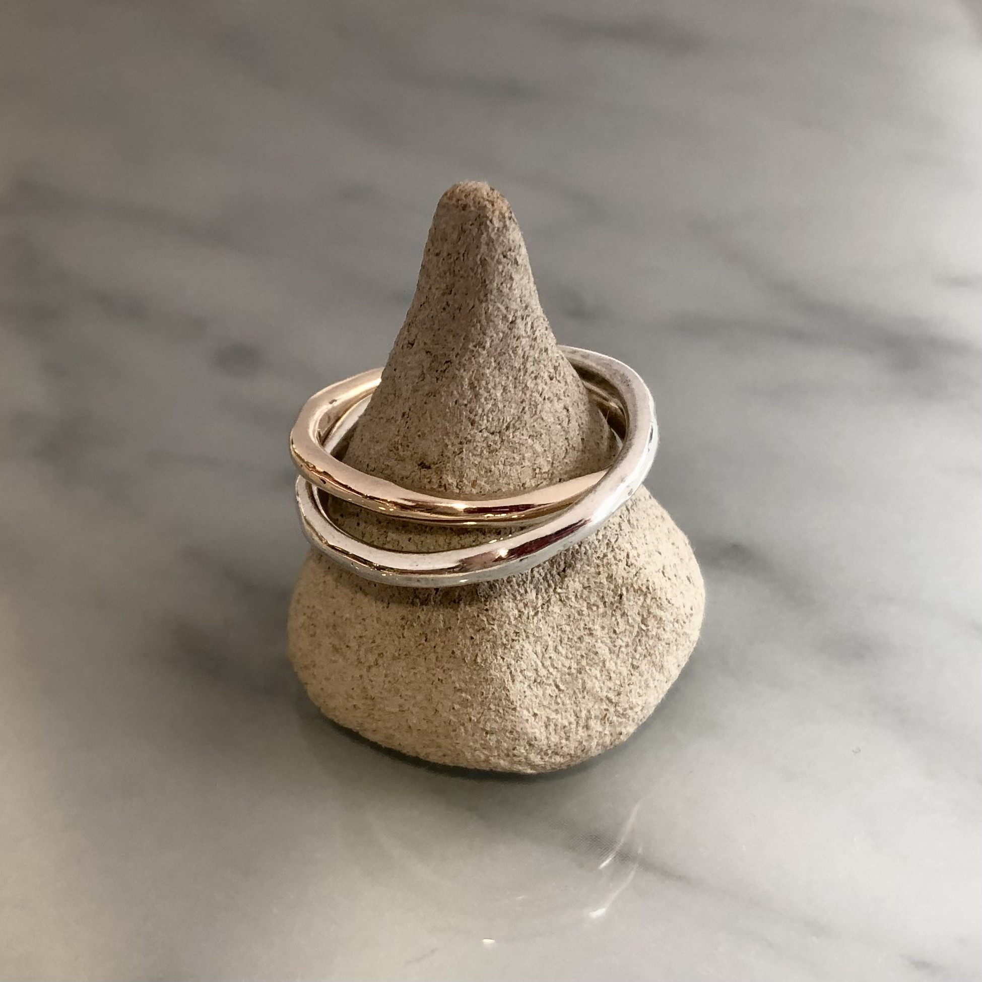 歪な甲丸2連リング M/gold&silver/B029