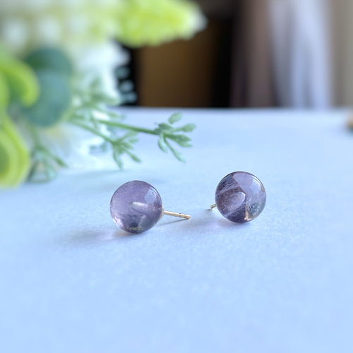 紫陽花カラー フローライトの一粒ピアス 14kgf 蛍石 ピアス（スタッド 