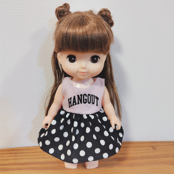 ソランちゃんのワンピース 服 ドット ロゴ入り おもちゃ・人形 blue