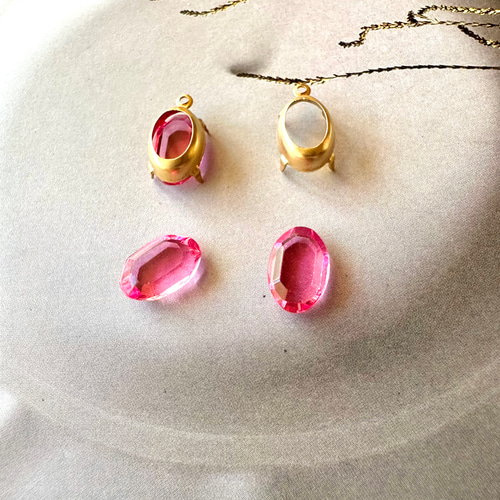 2点1セット ヴィンテージスワロフスキー 12×8mm 台座 オーバル ローズ