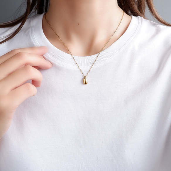 つけっぱなしOK＊しずくネックレス サージカルステンレス ゴールド/シルバー 金属アレルギー対応 4枚目の画像