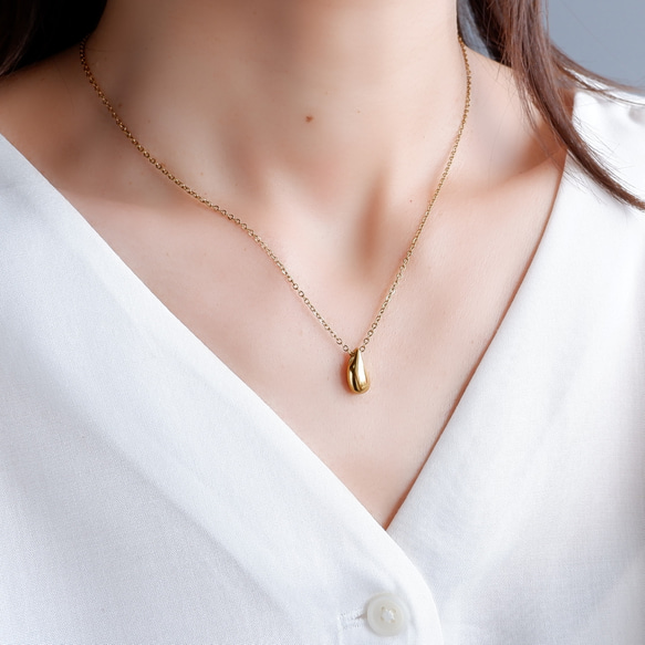 つけっぱなしOK＊しずくネックレス サージカルステンレス ゴールド/シルバー 金属アレルギー対応 2枚目の画像
