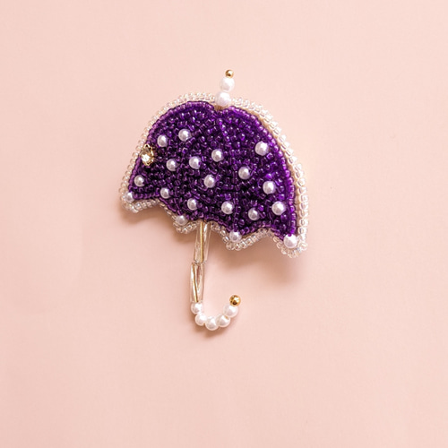 パープルの傘 ビーズ刺繍ブローチ 紫 ブローチ Amapolla 通販