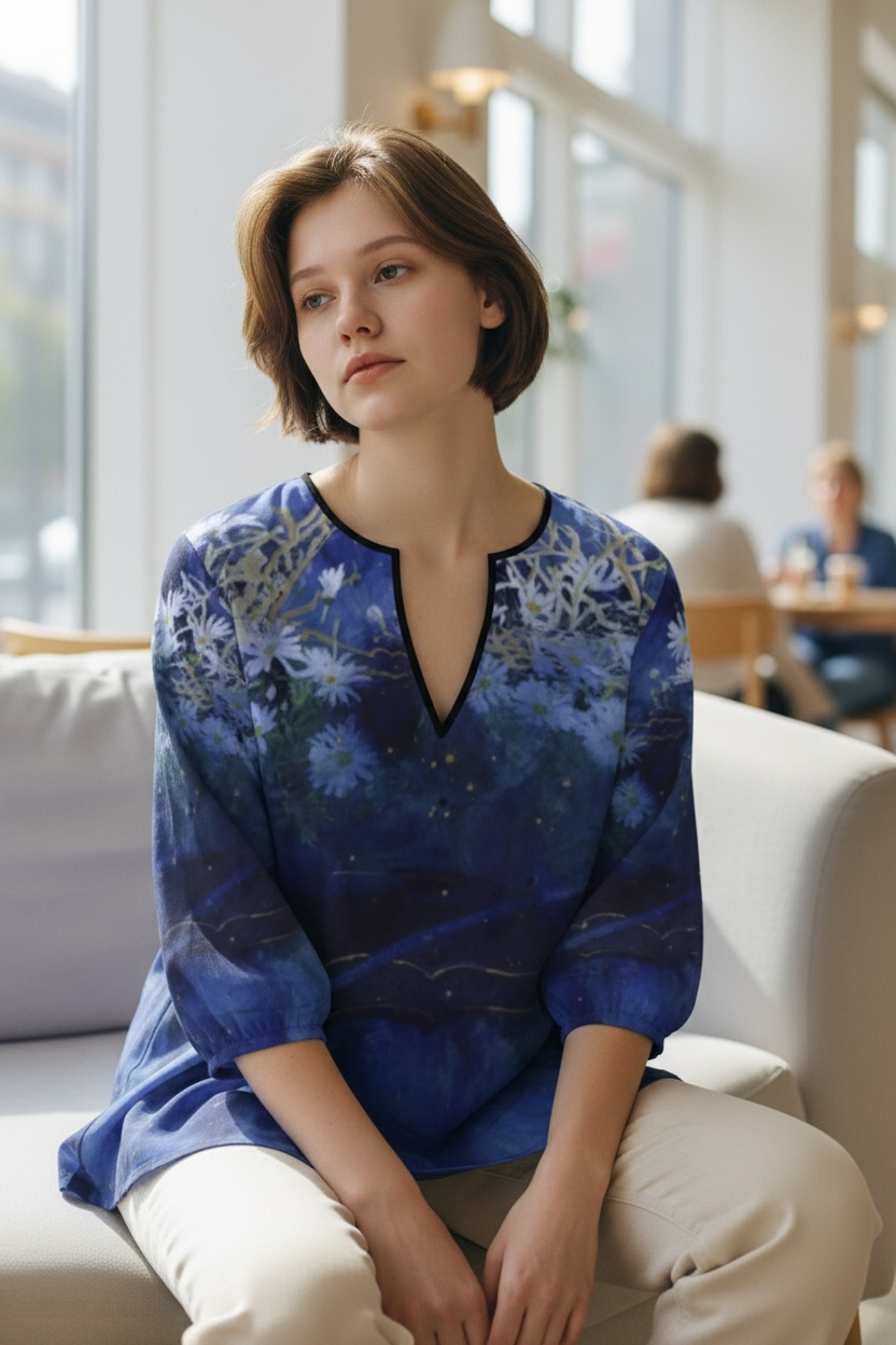 XXS～７XL　海の底で見る夢の七分袖ゆったりめブラウス【秋春夏】