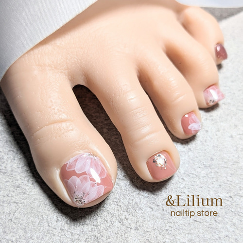フットネイル】たらしこみ風フラワーアートネイル ネイルチップ（つけ  