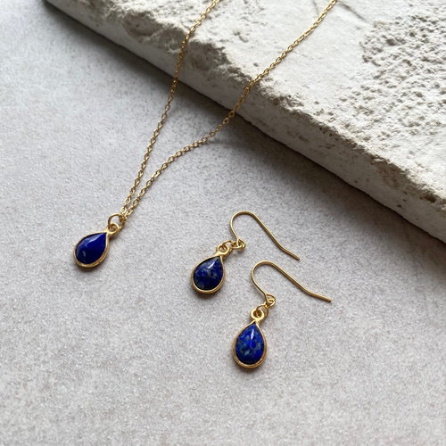 2点セット】ラピスラズリのサージカルステンレスネックレス＆ピアス  