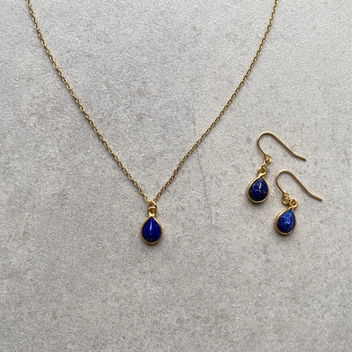 2点セット】ラピスラズリのサージカルステンレスネックレス＆ピアス 