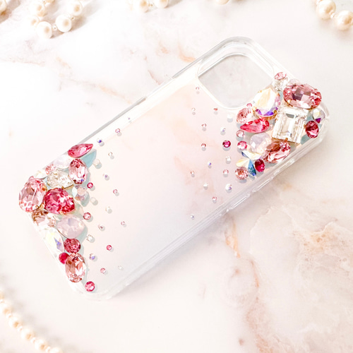 iPhone17pro,Max,16,15,14他贅沢ピンクビジューオーロラケース