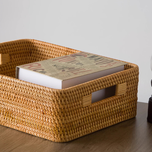 初夏SALE 伝統工芸 アタ細工 持ち手付きスクエア BOX見せる収納