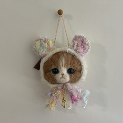 スチームパンクのキジ白猫 羊毛フェルト 置物 全身可動 ねこ