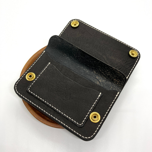 姫路ヌメ革 トラッカーウォレット ハンドメイド ミドルウォレット 2つ折り財布 トラッカーウォレット/ショート 姫路ソフトヌメ ブラック 革財布